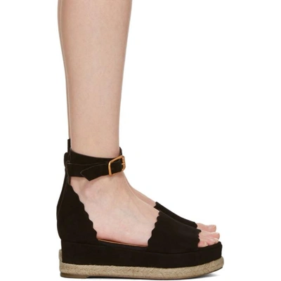 Shop Chloé Chloe Black Suede Lauren Espadrille Sandals In Nr001 Black