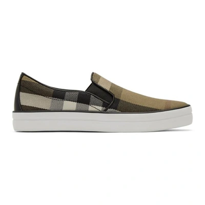 Shop Burberry Brown Check Gauden Slip-on Sneakers