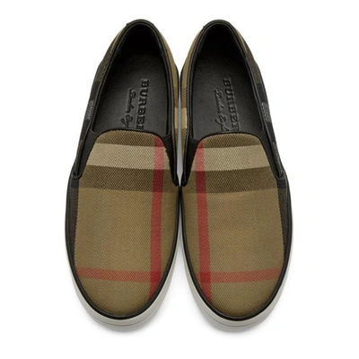 Shop Burberry Brown Check Gauden Slip-on Sneakers