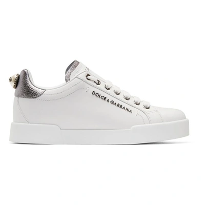 Shop Dolce & Gabbana Dolce And Gabbana White And Silver Leather Sneakers In 8i078 Silve