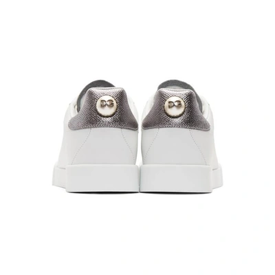 Shop Dolce & Gabbana Dolce And Gabbana White And Silver Leather Sneakers In 8i078 Silve