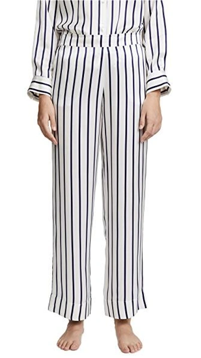 Shop Asceno Pajama Bottoms In Navy Stripe