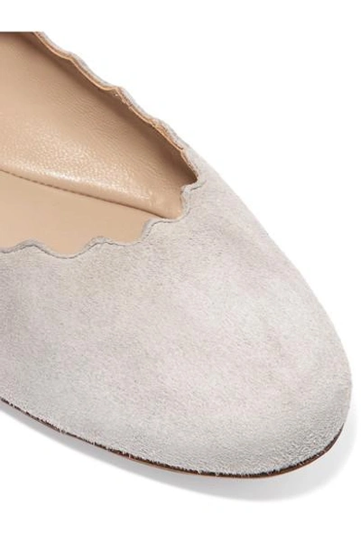 Shop Chloé Lauren Scalloped Suede Ballet Flats In Stone