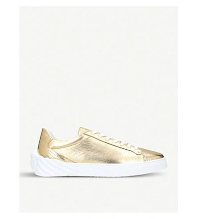 Shop Versace Back Medusa Metallic-leather Sneakers In Gold