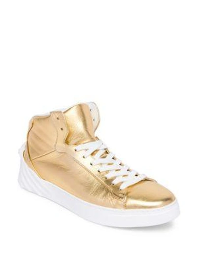 Shop Versace Medusa Leather High-top Sneakers In Gold