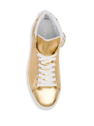 Shop Versace Medusa Leather High-top Sneakers In Gold