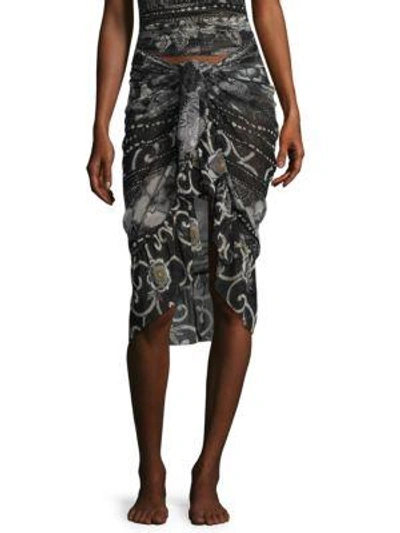 Shop Fuzzi Swim Printed Wrap Skirt In Black