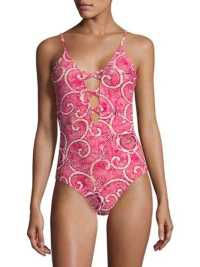 Shop Fuzzi Swim Printed One-piece Swimsuit In Pink Lima