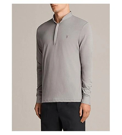 Shop Allsaints Grail Cotton-jersey Polo Shirt In Putty Brown