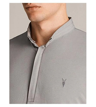 Shop Allsaints Grail Cotton-jersey Polo Shirt In Putty Brown