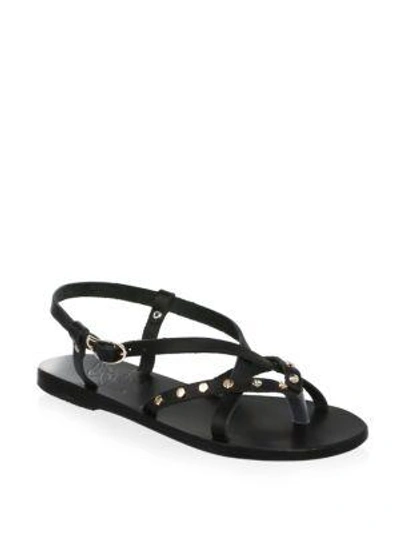 Shop Ancient Greek Sandals Strappy Leather Flat Sandals In Black