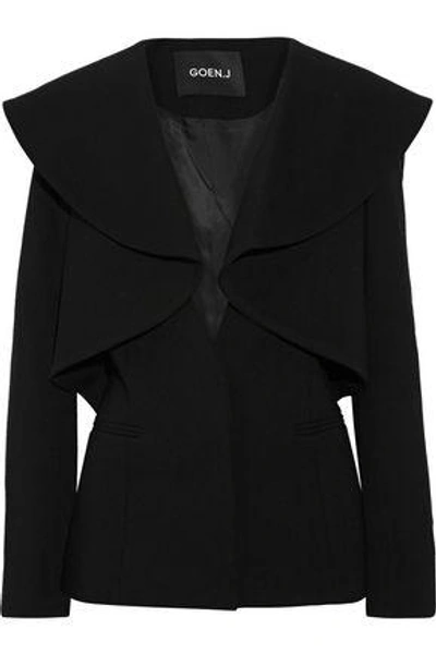 Shop Goen J Woman Ruffled Wool-blend Blazer Black