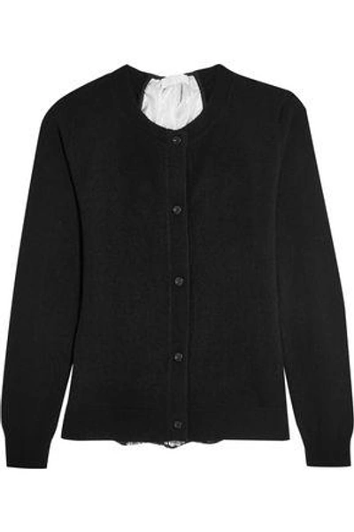 Shop Clu Woman Lace-paneled Wool And Cashmere-blend Cardigan Black