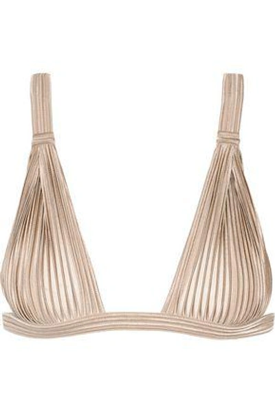 Shop La Perla Nervures Satin And Stretch-tulle Soft-cup Bra In Taupe