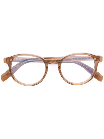 Shop Saint Laurent Eyewear Round Glasses - Brown
