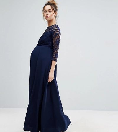Shop Queen Bee Lace Bodice Maxi Dress With Chiffon Skirt - Navy