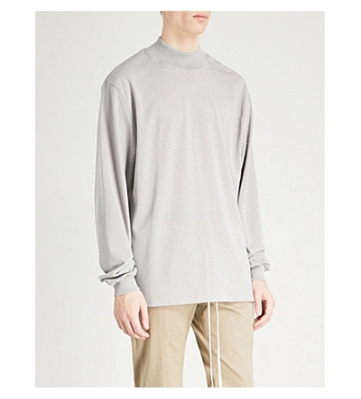 Shop Fear Of God Fifth Collection Logo-print Mesh Top In Grey