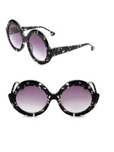 Shop Alice And Olivia Stacey Round Black Sunglasses In Snow Storm