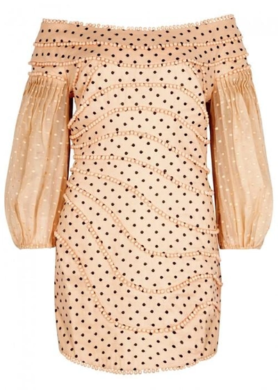 Shop Zimmermann Painted Heart Embroidered Linen Dress In Peach