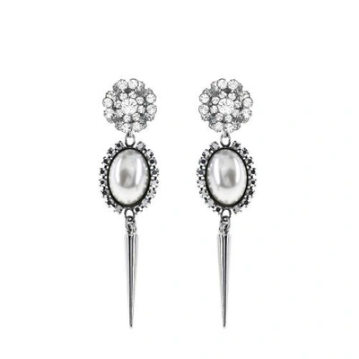 Shop Halo & Co Long Spike Earring With Crystal Clusters In Oxidised Silver Plate