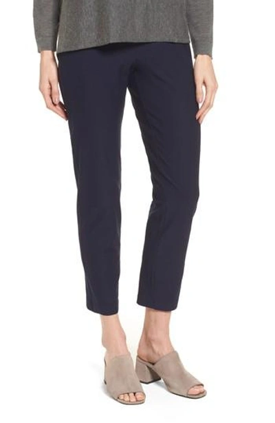 Shop Eileen Fisher Stretch Crepe Slim Ankle Pants In Midnight