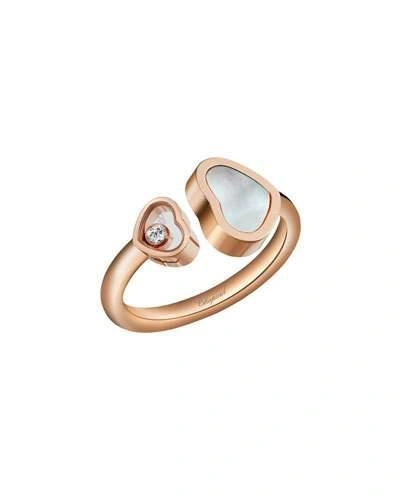 Shop Chopard Happy Hearts Mother-of-pearl & Diamond Ring In 18k Rose Gold