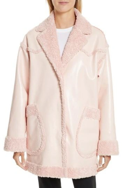 Shop Opening Ceremony Faux Shearling & Faux Patent Reversible Coat In Pearl Pink