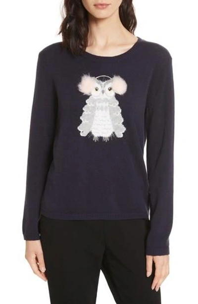Shop Kate Spade Owl Sweater In Navy Multi