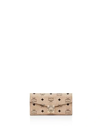 Shop Mcm Two-fold Large Chain Wallet In Beige/gold