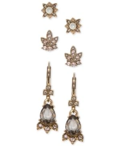 Shop Marchesa Gold-tone 3-pc. Set Crystal & Imitation Pearl Earrings