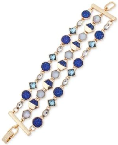 Shop Ivanka Trump Gold-tone Three-layer Stone Link Bracelet In Blue