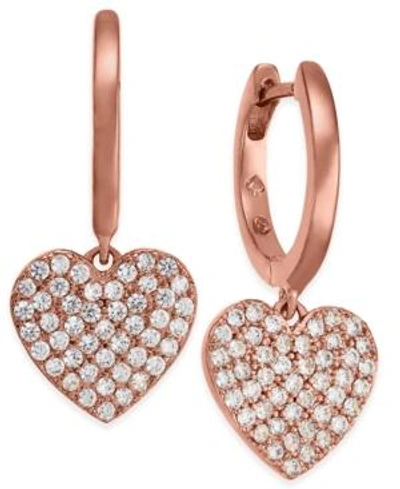 Shop Kate Spade New York Rose Gold-tone Pave Heart Drop Earrings In Clear/rose Gold