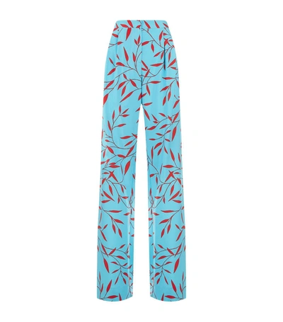 Shop Diane Von Furstenberg Printed Silk Trousers In Blue