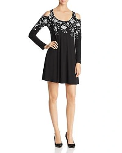 Shop Robert Michaels Floral Print Cold Shoulder Dress In Black