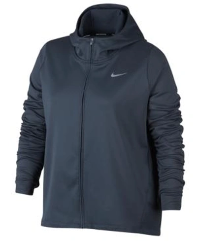 Shop Nike Plus Size Therma Running Hoodie In Thunder Blue