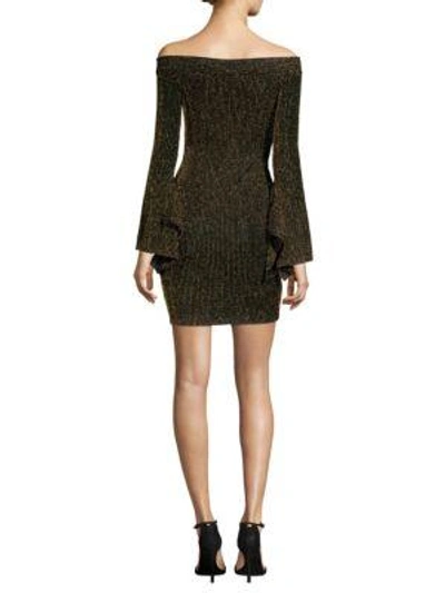 Shop Bcbgmaxazria Metallic Stripe Off-the-shoulder Mini Dress In Black Gold