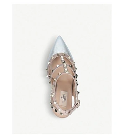 Shop Valentino Rockstud 100 Metallic-leather Courts In Silver Com