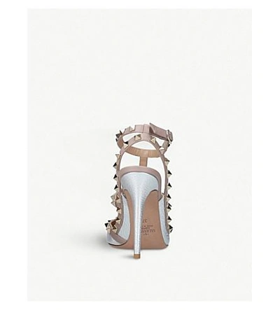 Shop Valentino Rockstud 100 Metallic-leather Courts In Silver Com