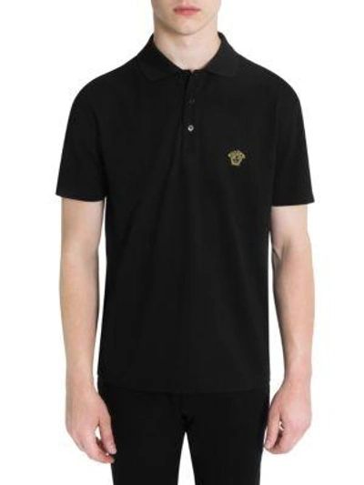 Shop Versace Cotton Polo Shirt In Black Gold