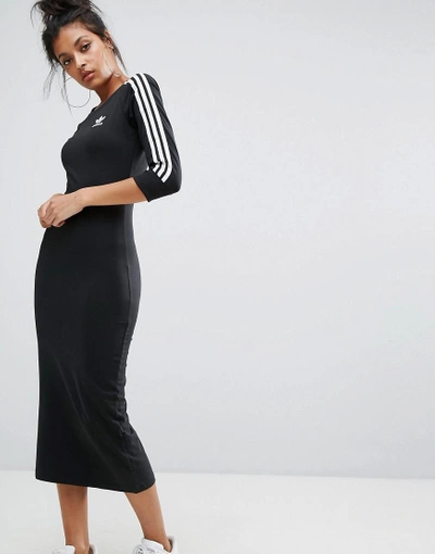 Adidas Originals Black Three Stripe Midi Dress - Black | ModeSens