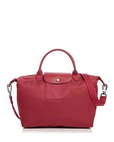 Shop Longchamp Le Pliage Neo Medium Nylon Tote In Raspberry/silver