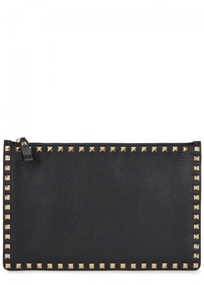 Shop Valentino Rockstud Black Grained Leather Pouch
