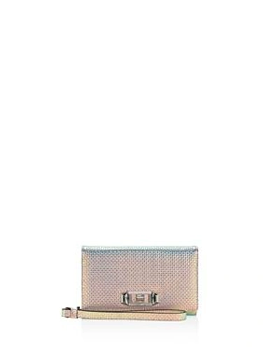 Shop Rebecca Minkoff Love Lock Iphone 7 Metallic Leather Wristlet In Holographic Leather/silver/