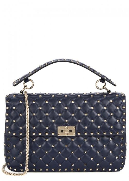 Valentino Garavani Rockstud Spike Large Navy Shoulder Bag | ModeSens