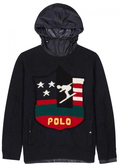 Shop Polo Ralph Lauren Flag-intarsia Wool Jumper In Navy
