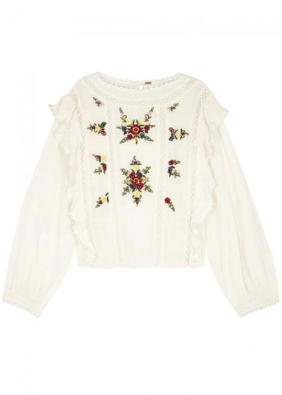 Shop Free People Amy Embroidered Gauze Blouse In Cream