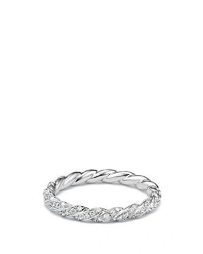 David Yurman 2.7mm Petite Paveflex Ring With Diamonds In 18k White Gold In White