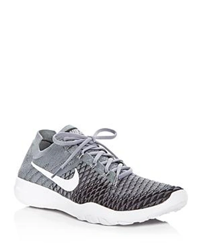 Shop Nike Women's Free Flyknit Lace Up Sneakers In Cool Grey/white/black