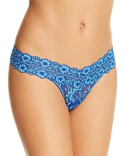 Shop Hanky Panky Cross-dyed Signature Lace Low-rise Thong In Atlantis/blue