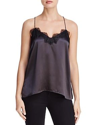 Shop Cami Nyc Lace-trimmed Racerback Silk Top In Charcoal
